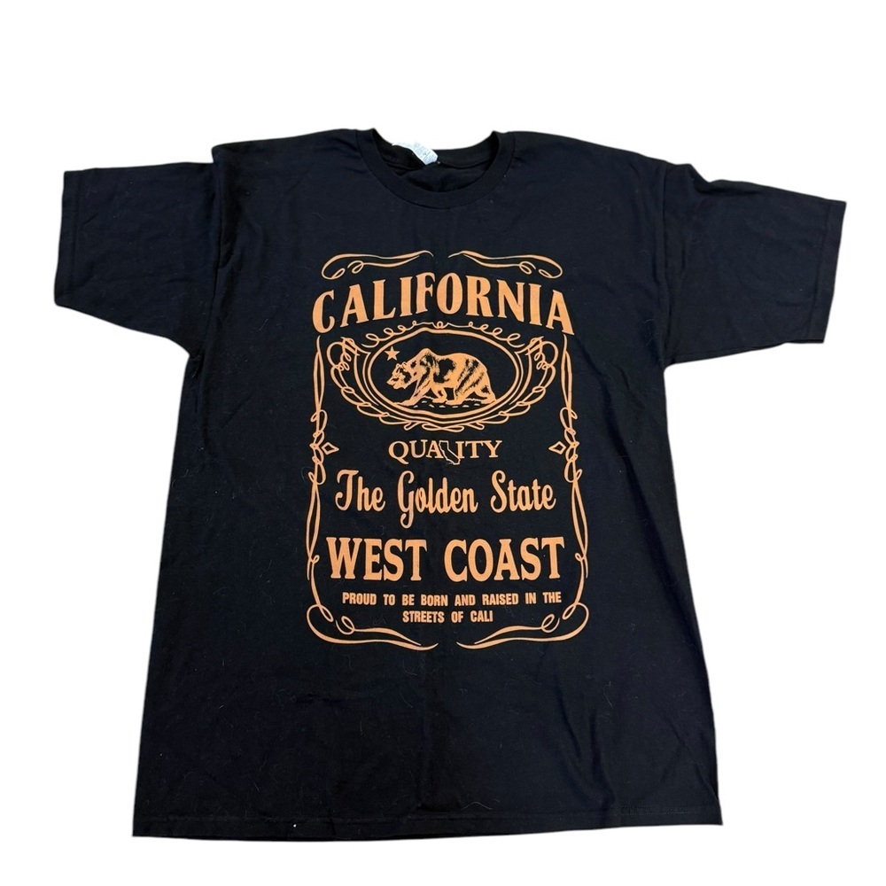 Alstyle Black and Orange Short Sleeve Tee California Graphic